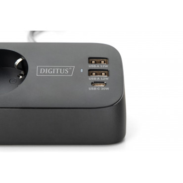 Digitus 3-way office socket strip with 2x USB-A and 1x USB-C connections | DA-70625