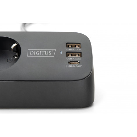 Digitus 3-way office socket strip with 2x USB-A and 1x USB-C connections | DA-70625