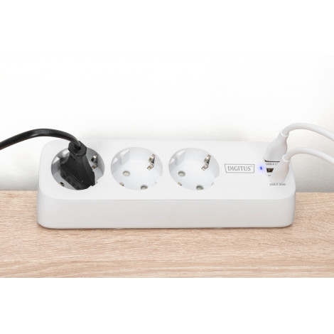 Digitus 3-way office socket strip with 2x USB-A and 1x USB-C connections | DA-70626