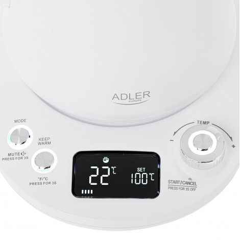Adler | Kettle | AD 1349w | Electric | 1100 W | 1 L | Stainless Steel | 360 rotational base | White