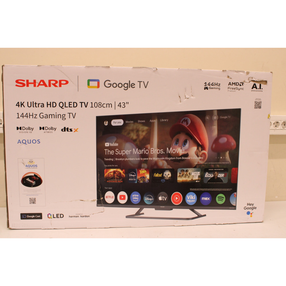 SALE OUT. Sharp 43HR7265E | 43 | Smart TV | Google TV | Black | DAMAGED PACKAGING