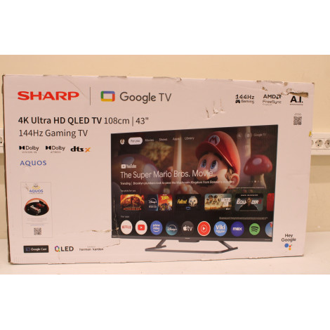 SALE OUT. Sharp 43HR7265E | 43 | Smart TV | Google TV | Black | DAMAGED PACKAGING