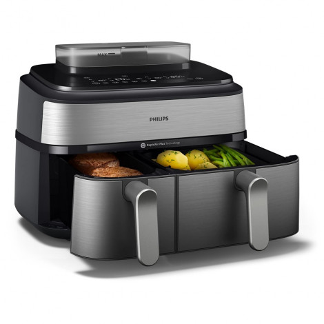 Philips Dual Basket Airfryer | NA555/00 5000 series | Power 2750 W | Capacity 9 L | RapidAir Plus | Silver