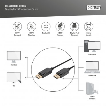 Digitus DisplayPort Connection Cable | DB-340100-030-S | 3 m