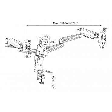 Digitus Desk Mount | Triple Monitor Gas Spring Mount DA-90363 | Adjustable Height, Tilt, Swivel | 15-27 " | Maximum weight (capa