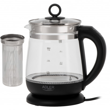 Adler Kettle | AD 1299 | Electric | 2200 W | 1.5 L | Glass | 360 rotational base | Black