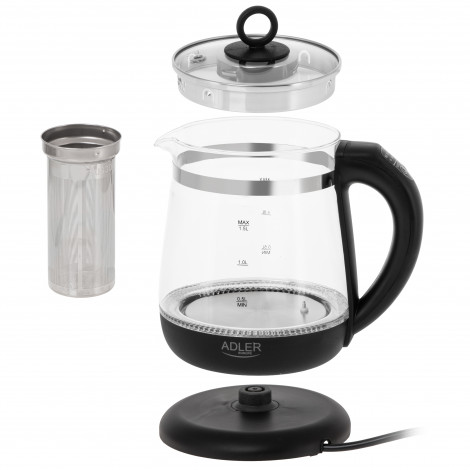 Adler Kettle | AD 1299 | Electric | 2200 W | 1.5 L | Glass | 360 rotational base | Black