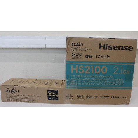 SALE OUT. Hisense HS2100 Soundbar System | Hisense Soundbar System | HS2100 | USB port | DAMAGED PACKAGING | AUX in | Bluetooth
