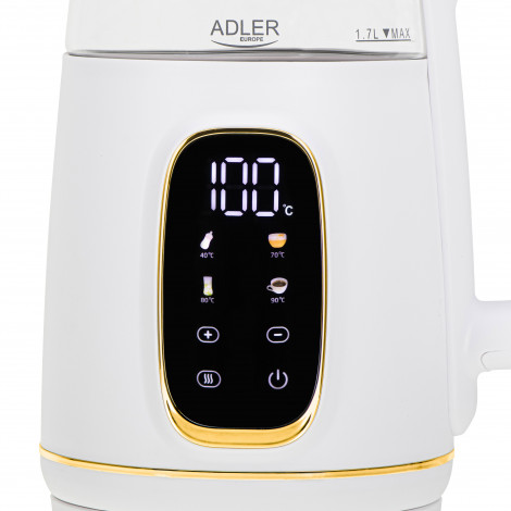 Adler Kettle with LED Display | AD 1305 | Electric | 2200 W | 1.7 L | Plastic | 360 rotational base | White/Gold