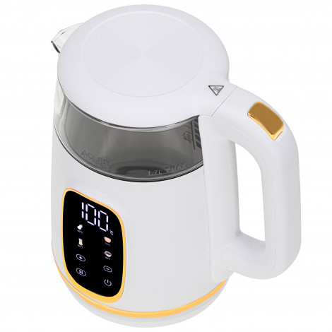 Adler Kettle with LED Display | AD 1305 | Electric | 2200 W | 1.7 L | Plastic | 360 rotational base | White/Gold