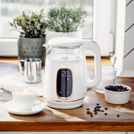 Adler Kettle with LED Display | AD 1305 | Electric | 2200 W | 1.7 L | Plastic | 360 rotational base | White/Gold