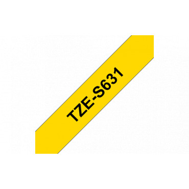 Brother | TZe-S631 Strong Adhesive Laminated Tape | Black on Yellow | TZe | 8 m | 1.2 cm