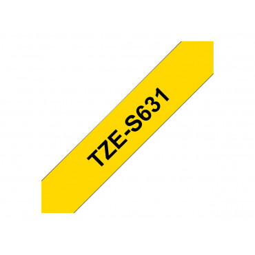 Brother | TZe-S631 Strong Adhesive Laminated Tape | Black on Yellow | TZe | 8 m | 1.2 cm