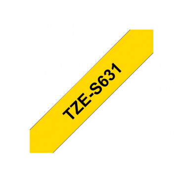 Brother | TZe-S631 Strong Adhesive Laminated Tape | Black on Yellow | TZe | 8 m | 1.2 cm