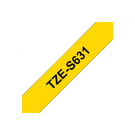 Brother | TZe-S631 Strong Adhesive Laminated Tape | Black on Yellow | TZe | 8 m | 1.2 cm