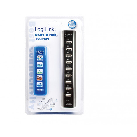Logilink | USB 2.0 Hub-10 port whit power adapter
