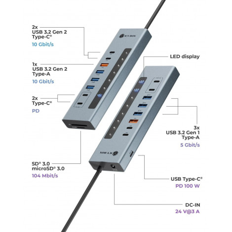 Icy Box USB Hub 11-in-1 USB-C Hub USB 3.2 Gen 2 PD