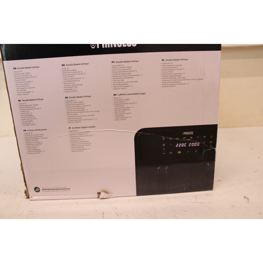 SALE OUT. Princess Double Basket Airfryer | 182068 | Power 2400 W | Capacity 8 L | Black | DAMAGED PACKAGING, SCRATCHES ON CORPU