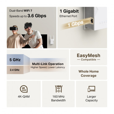 TP-Link RE225BE BE3600 Dual-Band Wi-Fi 7 Range Extender | TP-LINK