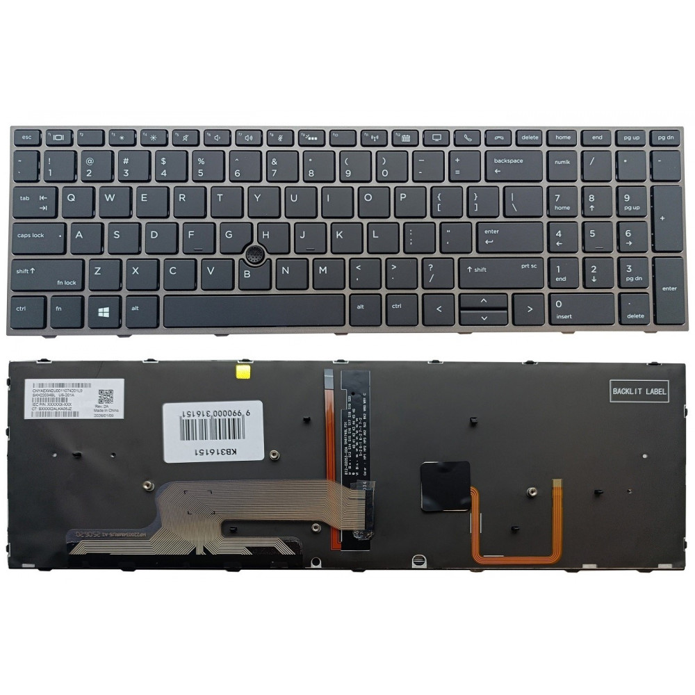 Klaviatūra HP ZBook 15 G5, G6, ZBook 17 G5, G6, su pašvietimu ir trackpoint