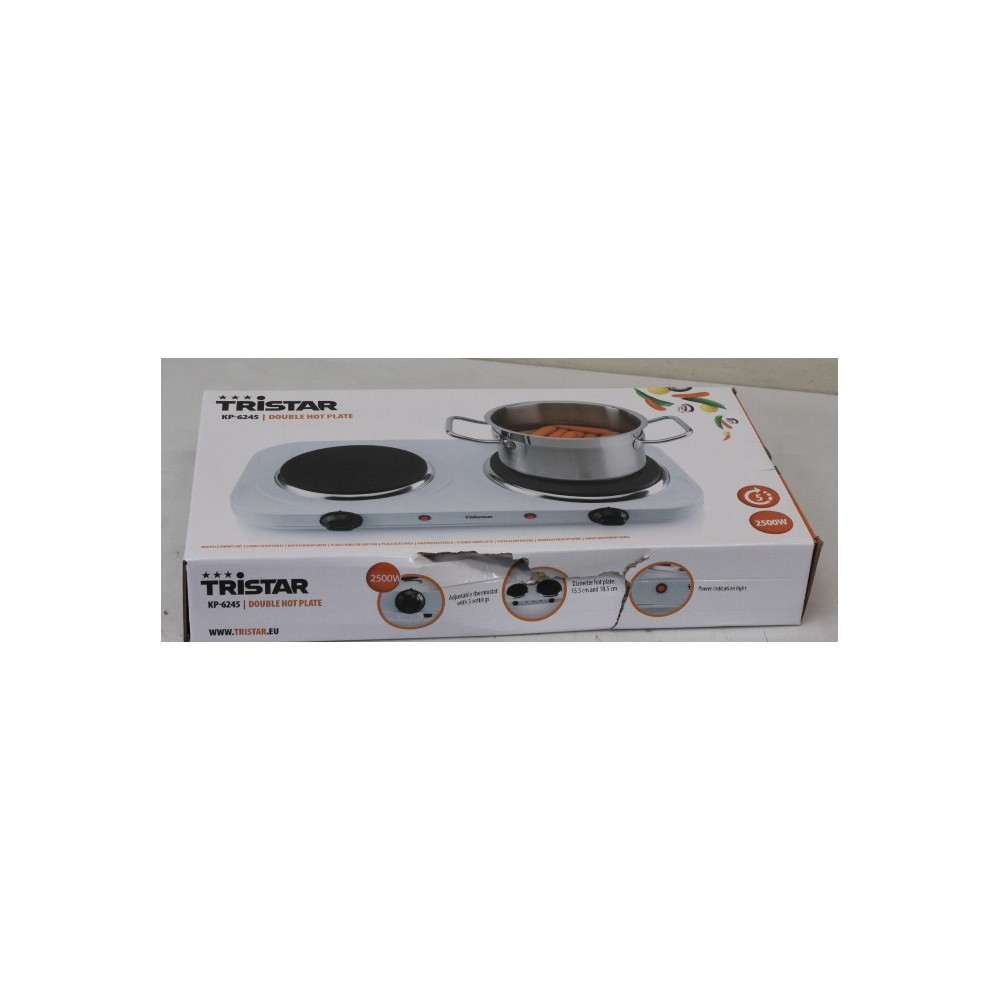SALE OUT. Tristar KP-6245 Hot plate, 2 thermostats, 2 burners, 5 adjustable settings, Heat resisting housing, 1500W&1100W, White