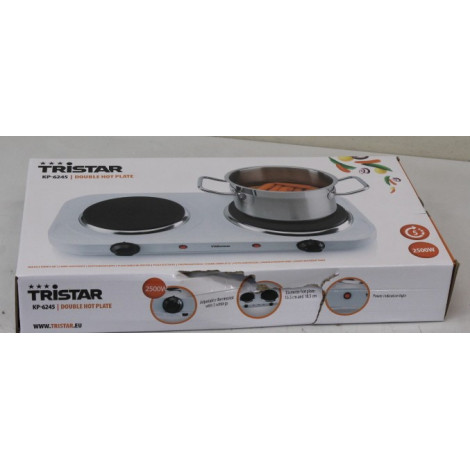 SALE OUT. Tristar KP-6245 Hot plate, 2 thermostats, 2 burners, 5 adjustable settings, Heat resisting housing, 1500W&1100W, White
