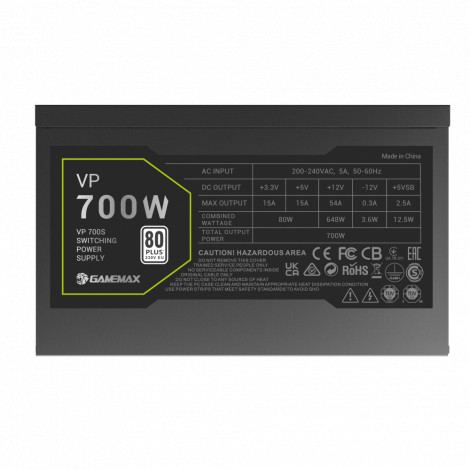 Gamemax Power Supply, 80 PLUS, Standard | VP 700S | 700 W