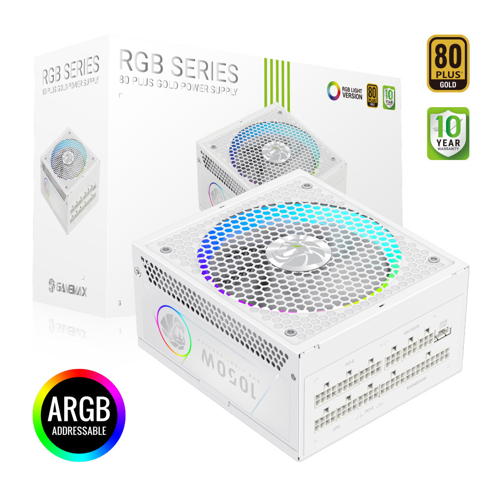 Gamemax PSU | RGB 1050G WH | 1050 W | Gold | Full Modular | White