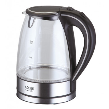 Adler | Kettle | AD 1225 | Standard | 2000 W | 1.7 L | Glass | 360 rotational base | Transparent/Stainless steel