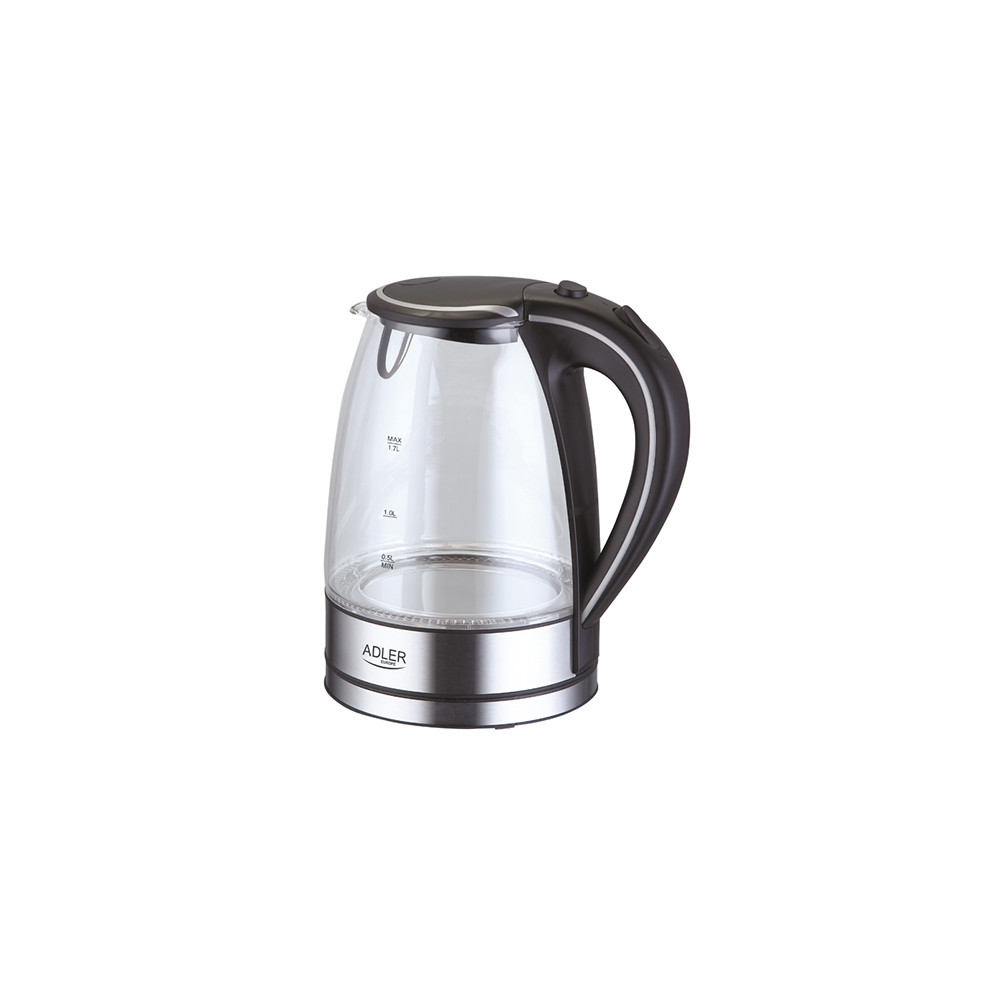 Adler | Kettle | AD 1225 | Standard | 2000 W | 1.7 L | Glass | 360 rotational base | Transparent/Stainless steel
