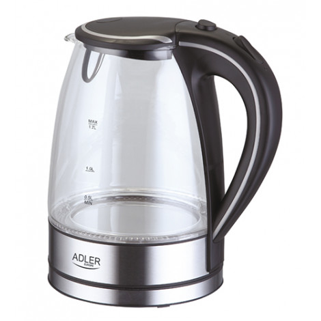 Adler | Kettle | AD 1225 | Standard | 2000 W | 1.7 L | Glass | 360 rotational base | Transparent/Stainless steel