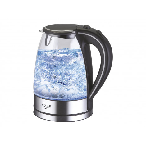 Adler | Kettle | AD 1225 | Standard | 2000 W | 1.7 L | Glass | 360 rotational base | Transparent/Stainless steel