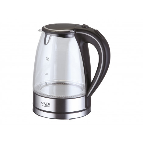 Adler | Kettle | AD 1225 | Standard | 2000 W | 1.7 L | Glass | 360 rotational base | Transparent/Stainless steel