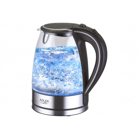 Adler | Kettle | AD 1225 | Standard | 2000 W | 1.7 L | Glass | 360 rotational base | Transparent/Stainless steel