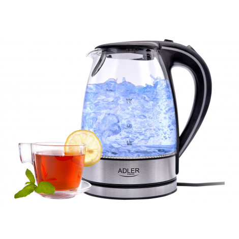 Adler | Kettle | AD 1225 | Standard | 2000 W | 1.7 L | Glass | 360 rotational base | Transparent/Stainless steel