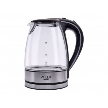 Adler | Kettle | AD 1225 | Standard | 2000 W | 1.7 L | Glass | 360 rotational base | Transparent/Stainless steel