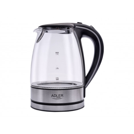 Adler | Kettle | AD 1225 | Standard | 2000 W | 1.7 L | Glass | 360 rotational base | Transparent/Stainless steel