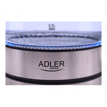 Adler | Kettle | AD 1225 | Standard | 2000 W | 1.7 L | Glass | 360 rotational base | Transparent/Stainless steel