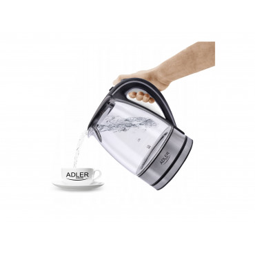 Adler | Kettle | AD 1225 | Standard | 2000 W | 1.7 L | Glass | 360 rotational base | Transparent/Stainless steel