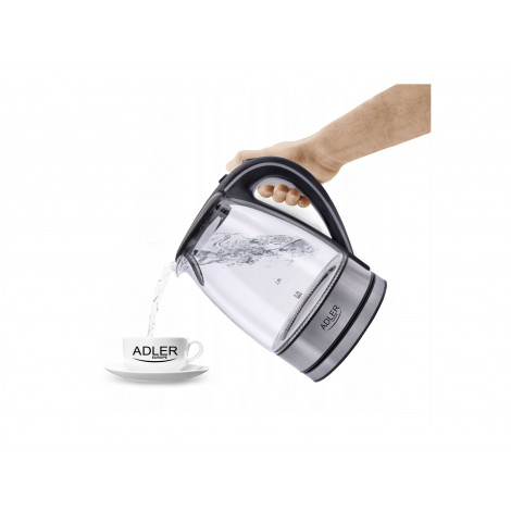 Adler | Kettle | AD 1225 | Standard | 2000 W | 1.7 L | Glass | 360 rotational base | Transparent/Stainless steel