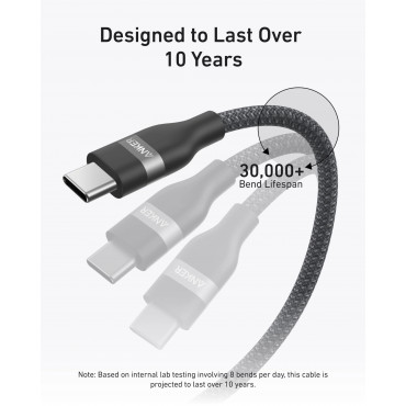 Anker USB-C to USB-C Cable Braided, 0.9m, 240W, Black | Anker USB-C Braided Cable, 0.9 m