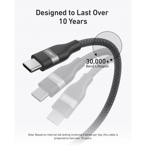 Anker USB-C to USB-C Cable Braided, 0.9m, 240W, Black | Anker USB-C Braided Cable, 0.9 m