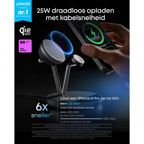 Anker Prime Wireless Charging Station Qi2.2 25W wireles charging (3-in-1, MagGo, AirCool, Dock Stand) PSU added