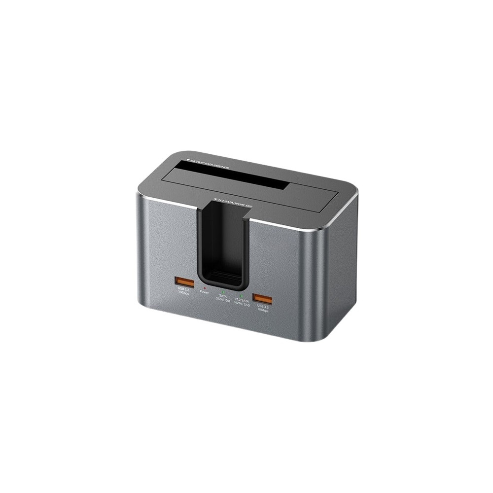 Dviejų diskų Docking Station M.2 SATA/ NVME, 2.5"/3.5" SSD/HDD, 2x USB-A, USB-C