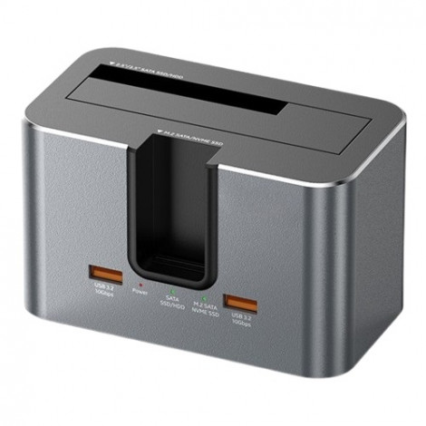 Dviejų diskų Docking Station M.2 SATA/ NVME, 2.5"/3.5" SSD/HDD, 2x USB-A, USB-C