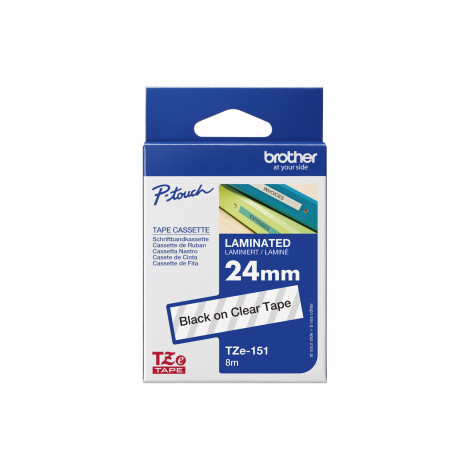 Brother | TZE-151 Laminated Tape | Black on Clear | TZe | 8 m | 2.4 cm
