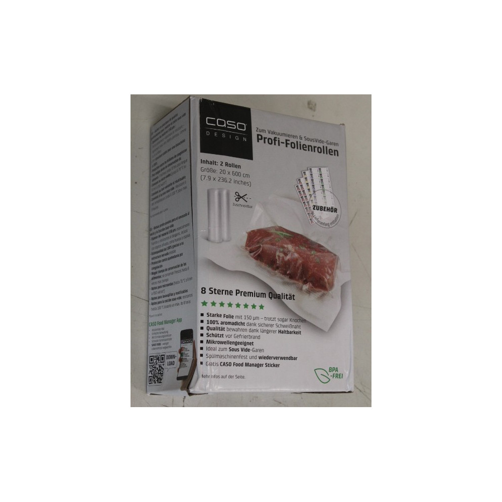SALE OUT. Caso Roll for Vacuum sealer 20x600cm | Caso | Foil rolls | 01221 | 2 units | Dimensions (W x L) 20 x 600 cm | Transpar