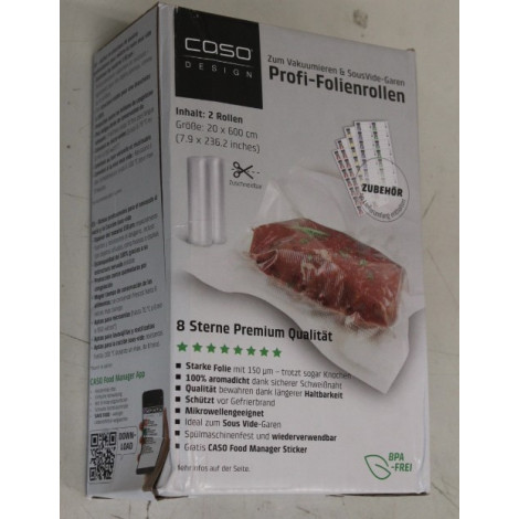 SALE OUT. Caso Roll for Vacuum sealer 20x600cm | Caso | Foil rolls | 01221 | 2 units | Dimensions (W x L) 20 x 600 cm | Transpar