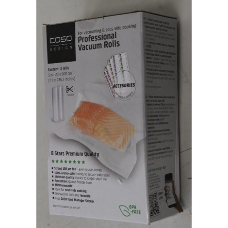 SALE OUT. Caso Roll for Vacuum sealer 20x600cm | Caso | Foil rolls | 01221 | 2 units | Dimensions (W x L) 20 x 600 cm | Transpar