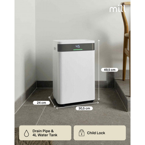 Mill | Dehumidifier | MDH20 | Suitable for rooms up to 20-30 m | Water tank capacity 4 L | White